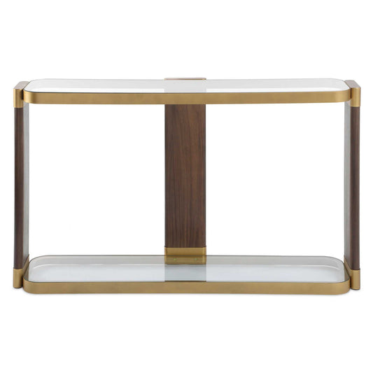 Ryles - Glass Console Table - Brass / Brown / Woodtone