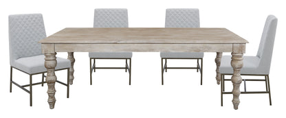 Crossings - Rectangular Dining Table With 4 Upholstered Chairs - Whitewash & Pearl Silver