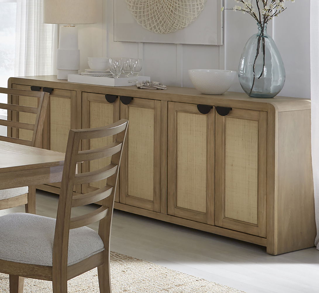 Escape - Dining Rectangular Table With Console And 8 Caster Chairs - Glazed Natural Oak Black Metal Trim