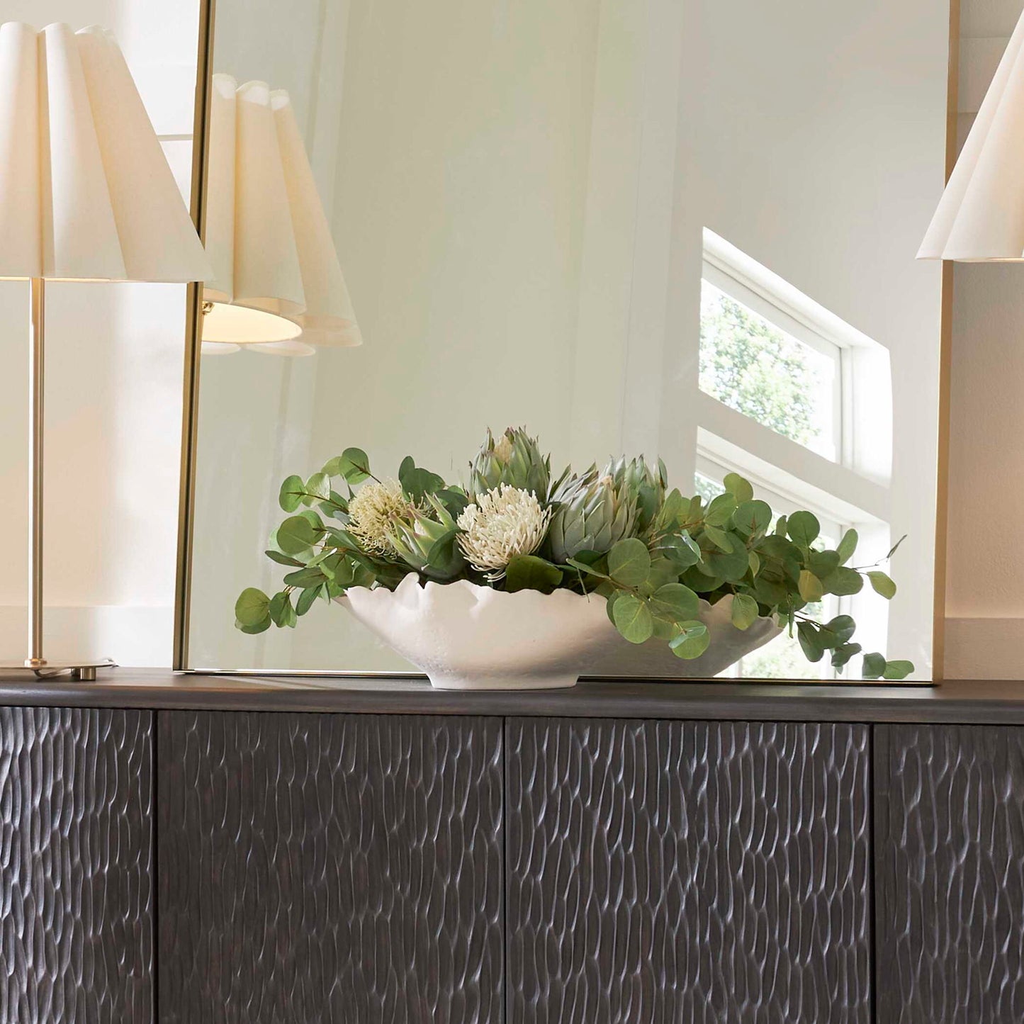 Protea Blooms - Bowl Centerpiece - Green / White