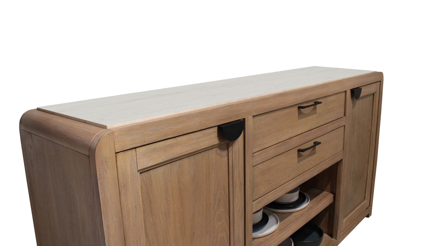 Escape - Dining Buffet Server With Stone Top - Glazed Natural Oak / Natural Cane / Vanilla Bean Stone