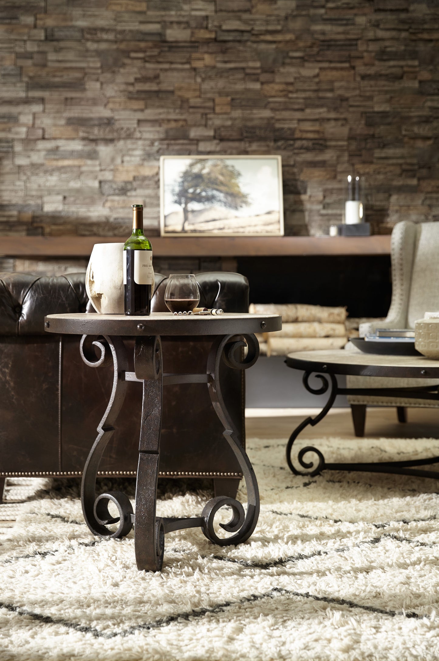 Hill Country - Luckenbach Metal And Stone End Table