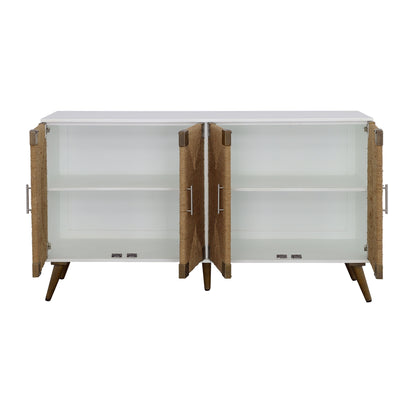 Egret - Four Door Credenza - White / Jute