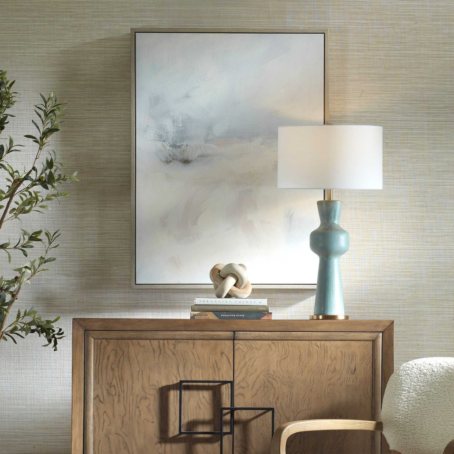 Simple Serenity - Framed Abstract Art - White / Light Blue