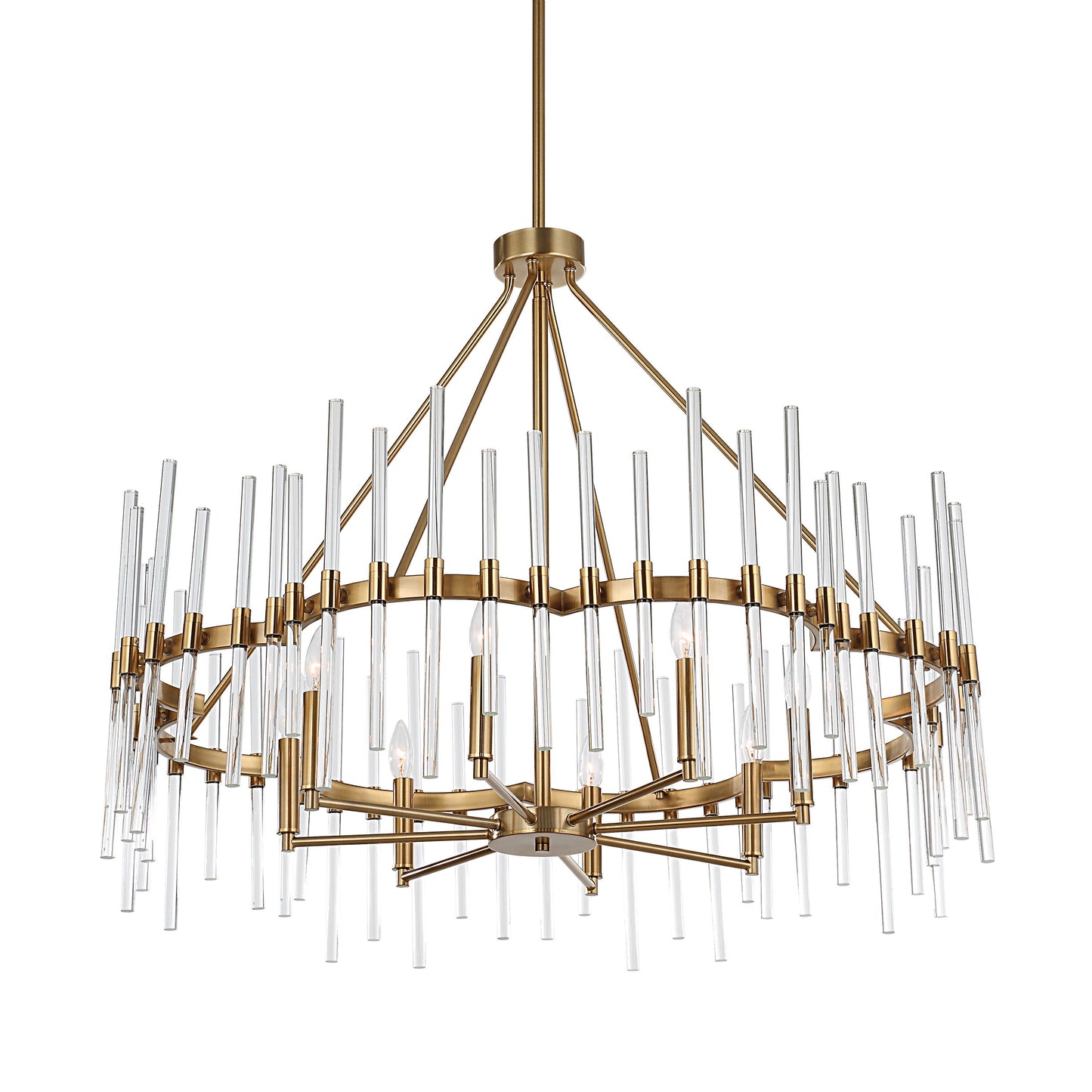 Crystal - Stick 8 Light Chandelier - Brass