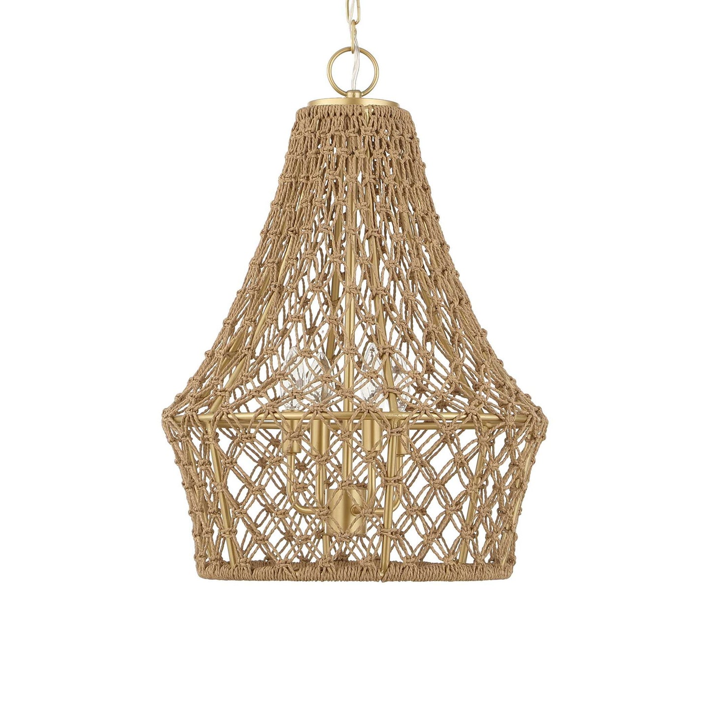 Macrame - 4 Light Rope Pendant - Light Brown