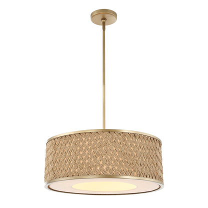 Pinchot - 4 Light Rattan Drum Pendant - Brown