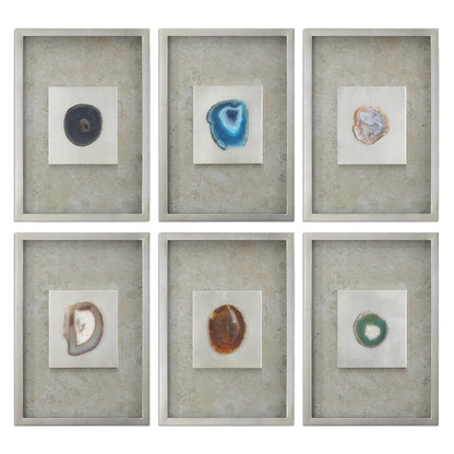 Agate - Stone Wall Art (Set of 6) - Silver