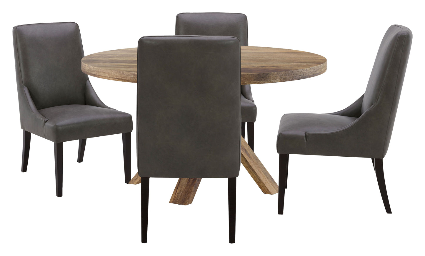 Crossings - Round Dining Table With 4 Upholstered Chairs - Brown & Dark Gray