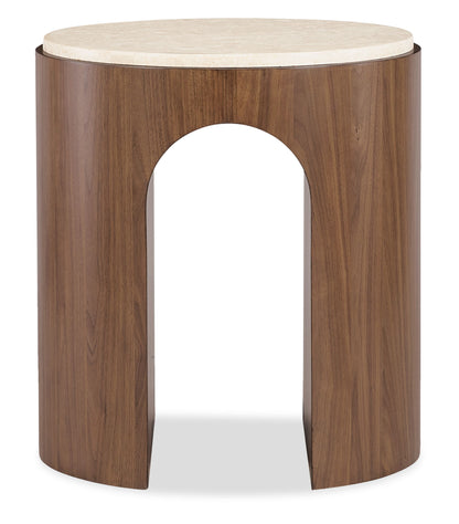 Eleana - Marble Top Round End Table - Medium Wood
