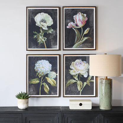 Florals On Black - Framed Prints (Set of 4) - Black
