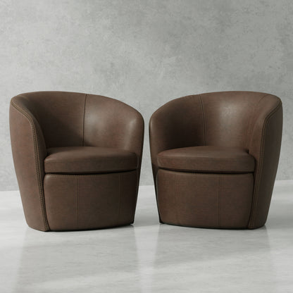 Barolo - 100% Italian Leather Swivel Club Chair (Set of 2)