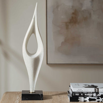 Fluid Drop - Stone Sculpture - White