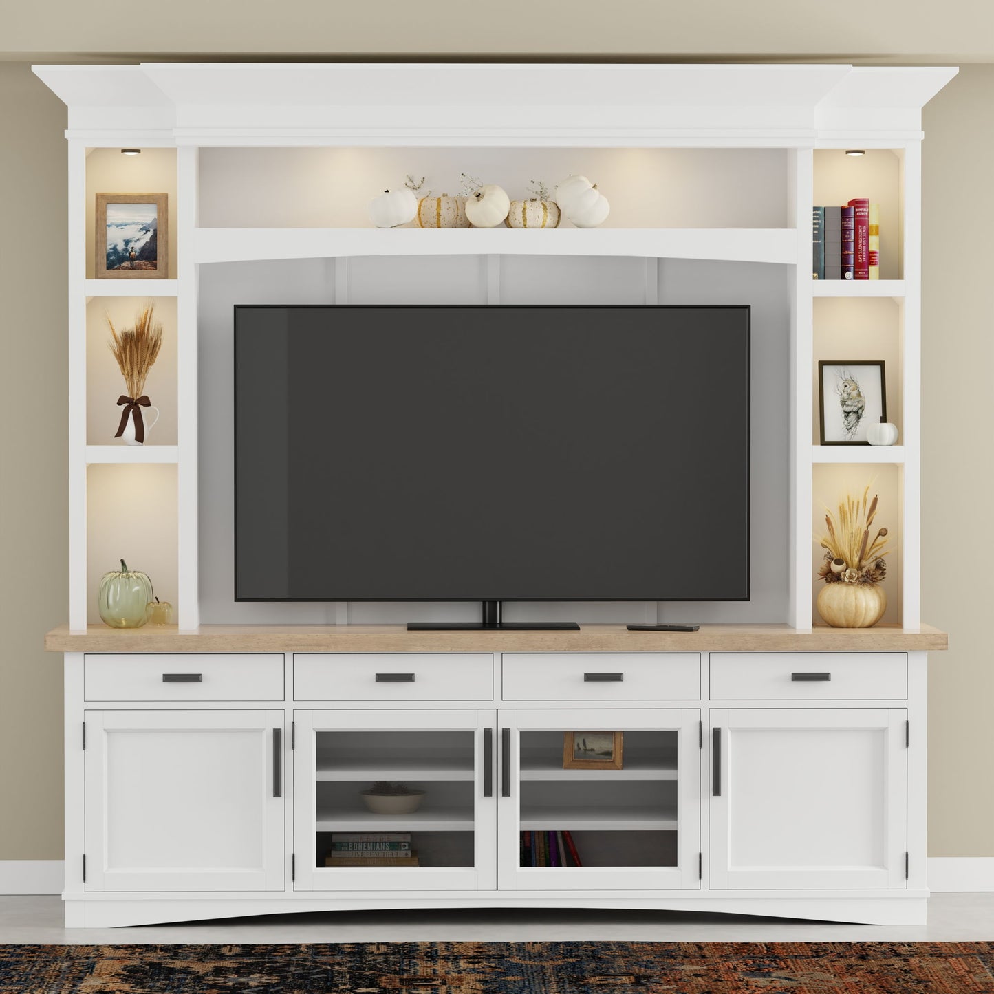 Americana Modern - TV Console with Hutch, Backpanel and LED Lights