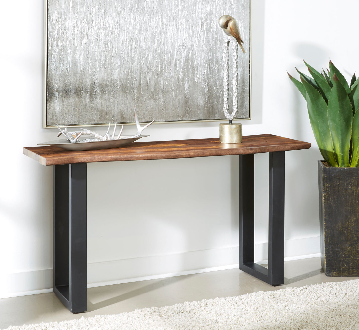 Brownstone II - Table With Natural Live Edge Top And Metal Base