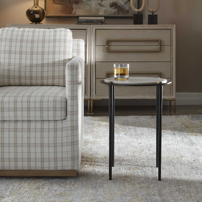 Wren - Round Marble Accent Table - Bronze / White