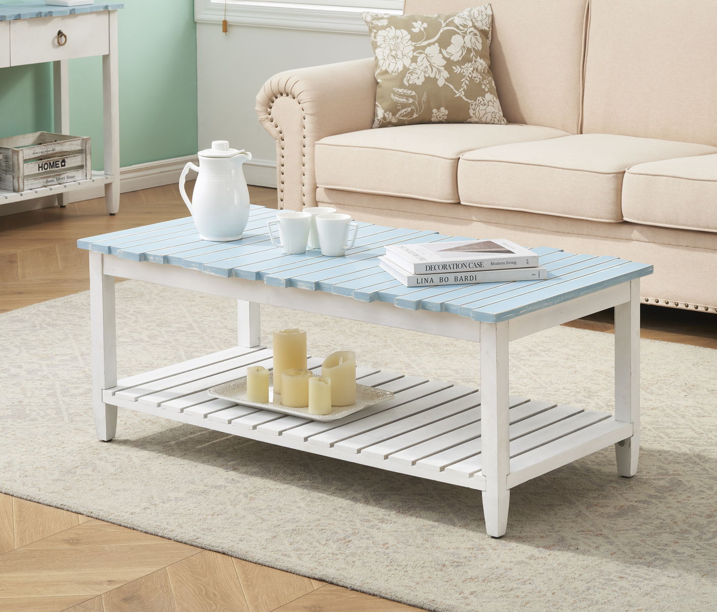 Boardwalk - Cocktail Table - White / Blueish Green