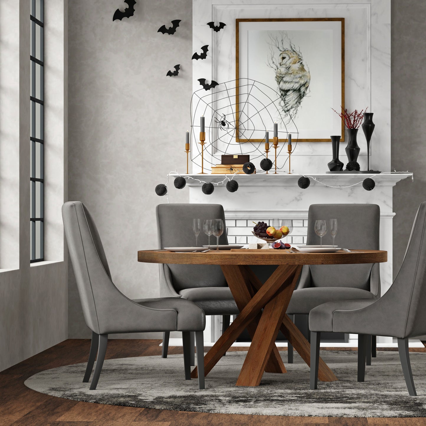 Crossings - Round Dining Table With 4 Upholstered Chairs - Brown & Dark Gray