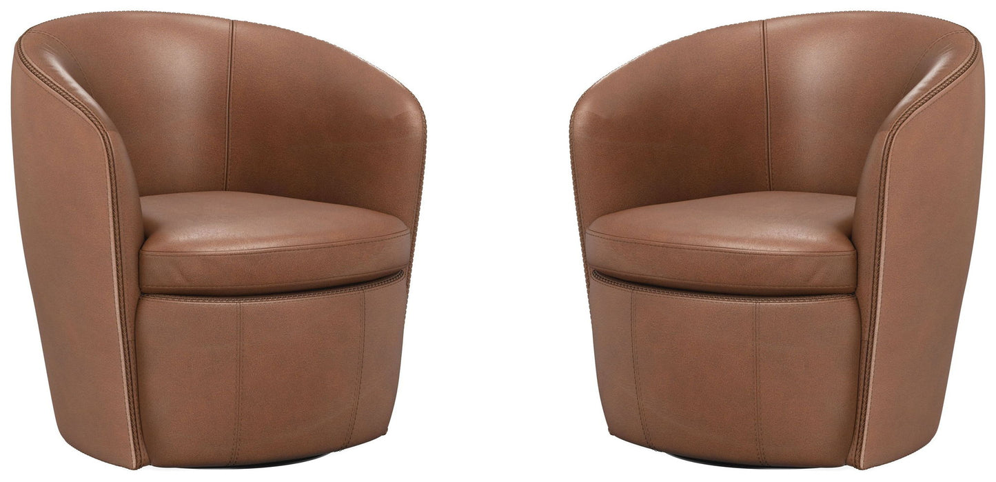 Barolo - 100% Italian Leather Swivel Club Chair (Set of 2)