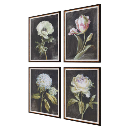 Florals On Black - Framed Prints (Set of 4) - Black