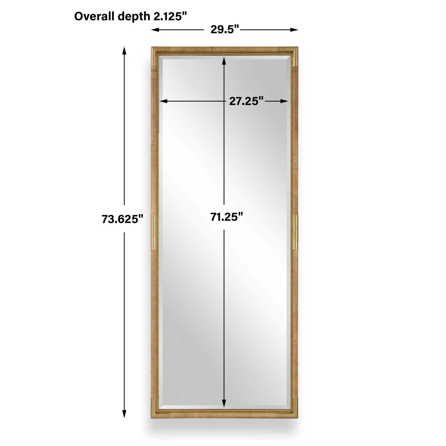 Kampar - Full Length Rattan Tall Mirror - Gold / Woodtone
