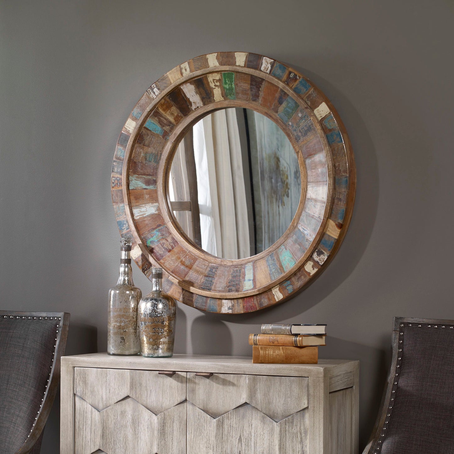 Jeremiah - Round Wood Mirror - Light Brown