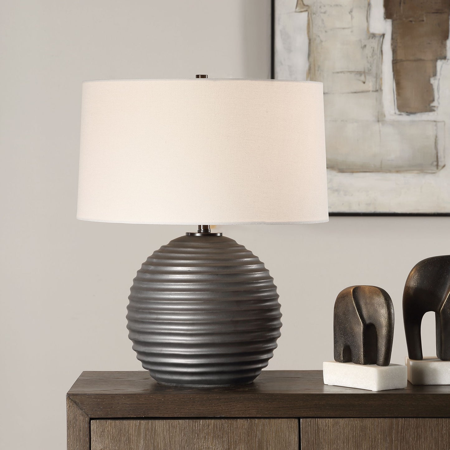 Chelsom - Ribbed Table Lamp - Gray