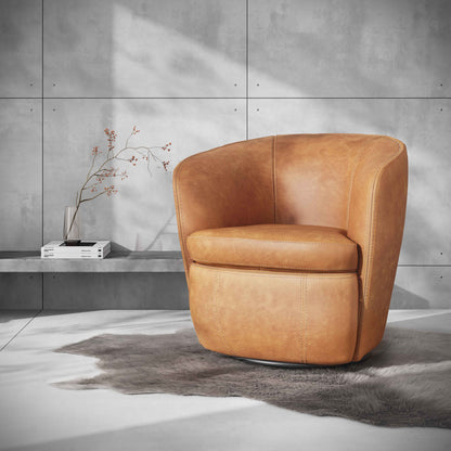 Barolo - 100% Italian Leather Swivel Club Chair (Set of 2)