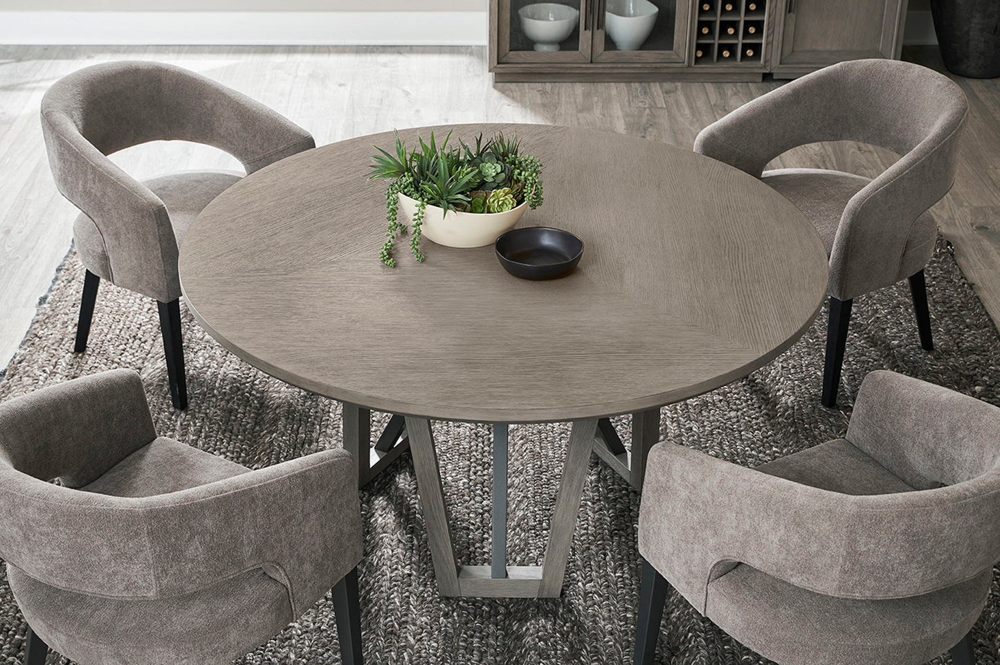 Pure Modern Dining - Round Table With Wood Base - Moonstone