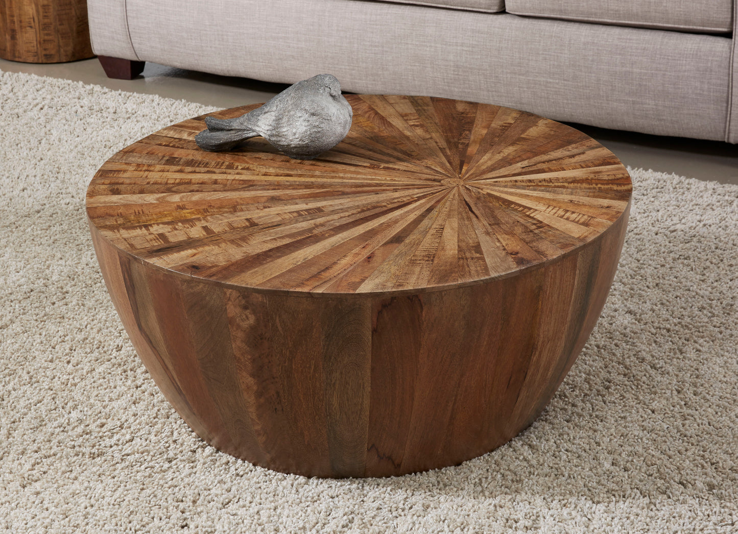 Del Sol - Solid Wood Table With Offset Sunburst Patterned Top