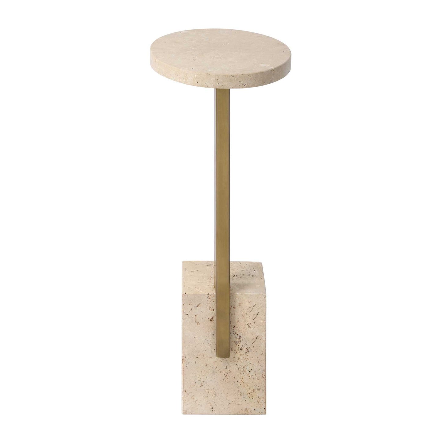 Feranno - Travertine Accent Table - Brass