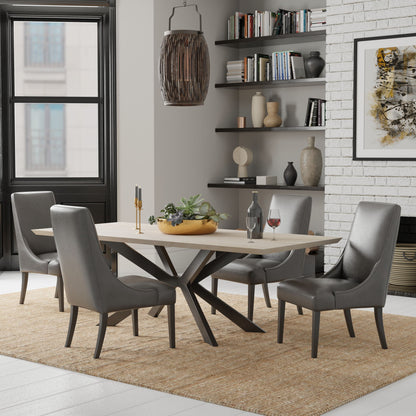 Crossings - Monaco Rectangular Dining Table With 4 Upholstered Chairs - Solid Mango / Dark Gray