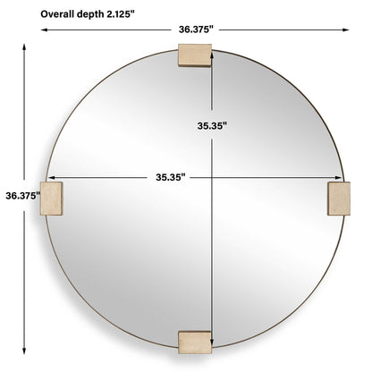 Russo - Travertine Round Mirror - Bronze / Brown / Gold
