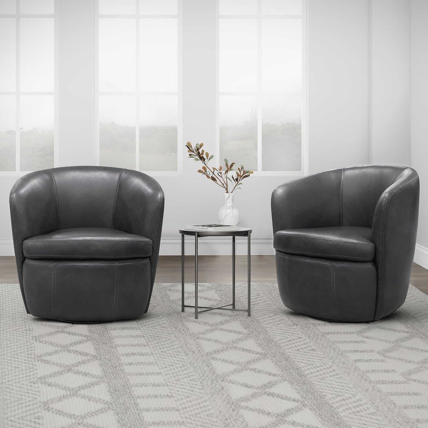 Barolo - 100% Italian Leather Swivel Club Chair (Set of 2)
