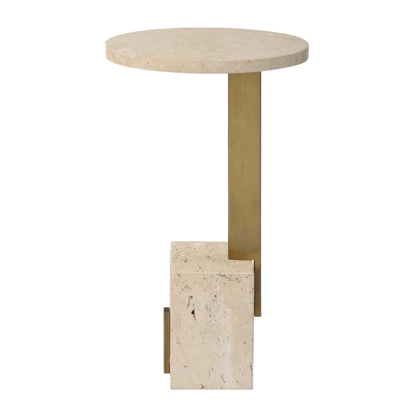 Feranno - Travertine Accent Table - Brass