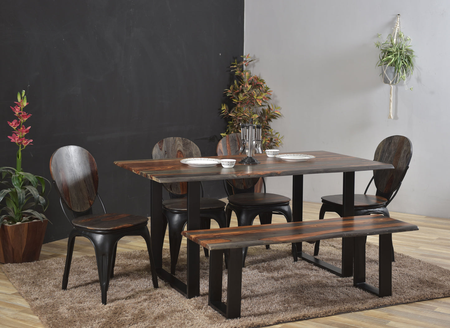 Sierra II - Dining Bench - Brown / Black Powder Coat Finish