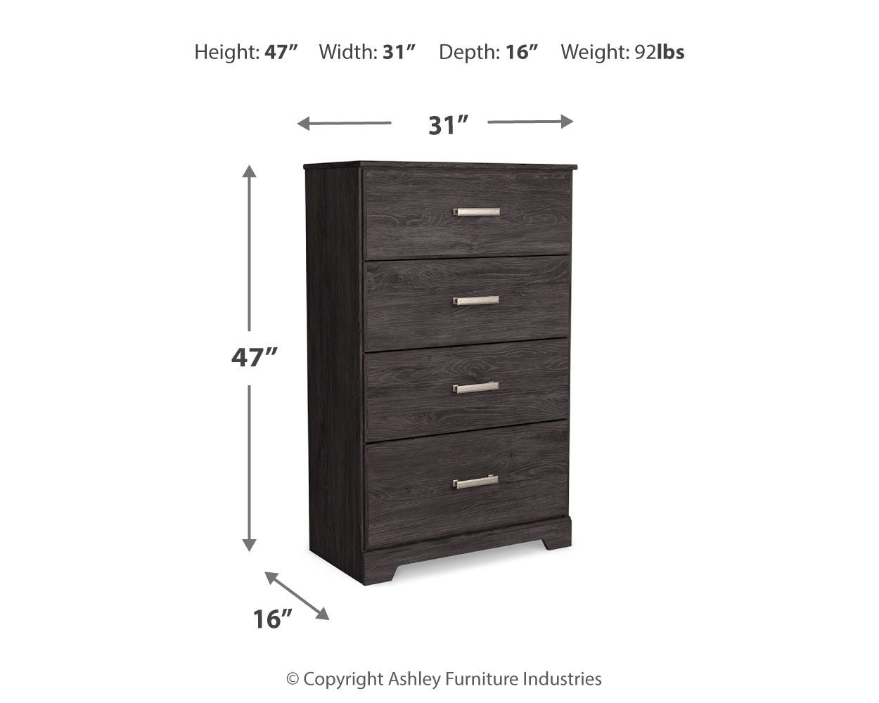 Belachime - Charcoal - Four Drawer Chest