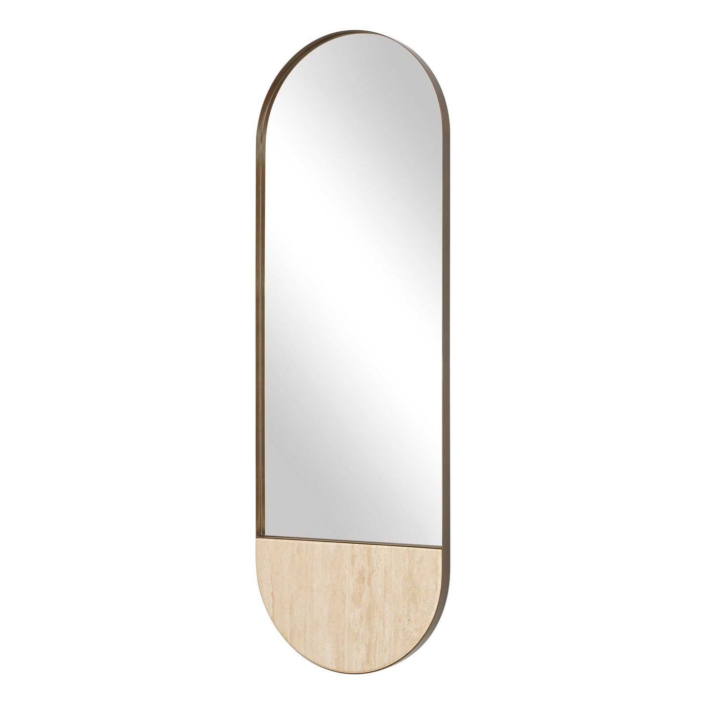 Russo - Travertine Tall Oval Mirror - Bronze / Brown / Gold