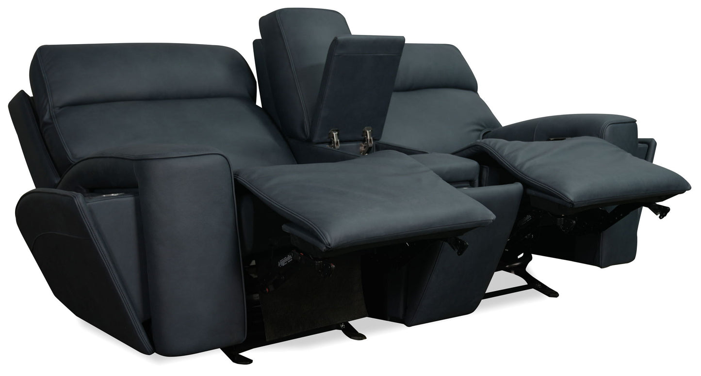 MS - Riverton Power Gliding Console Loveseat With Power Headrest And Lumbar - Black
