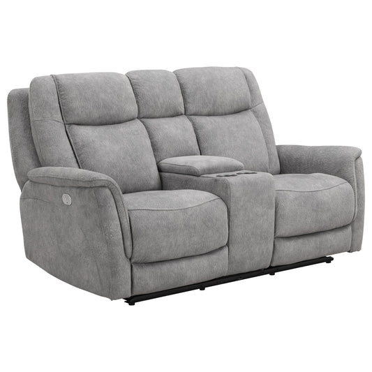 Linus - Zero Gravity Power Reclining Console Loveseat - Hudson Gray