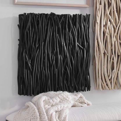 Gathered Teak - Square Wood Wall Decor - Black