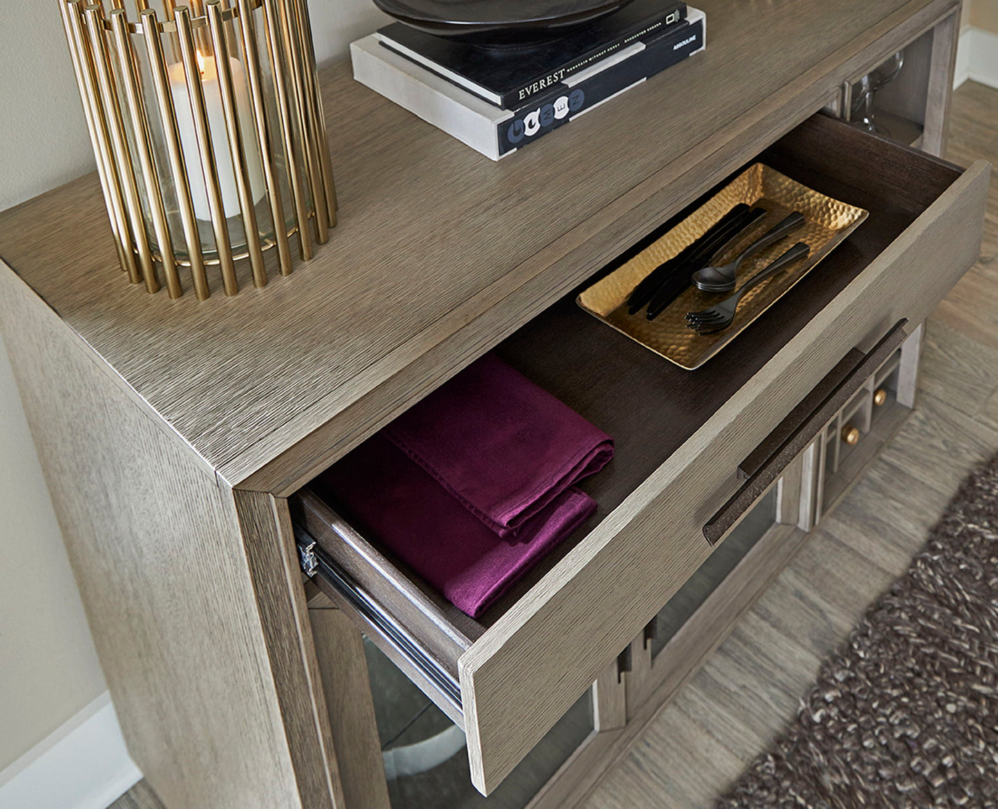 Pure Modern Dining - Multi-Functional Server With Bar Cabinet - Moonstone