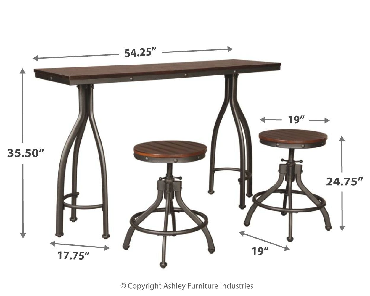 Odium - Rustic Brown - Rect Drm Counter Tbl Set(Set of 3)