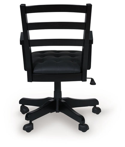 Wildenauer - Brown / Black - 4 Pc. - Home Office Desk And Return, Swivel Desk Chair, Bookcase