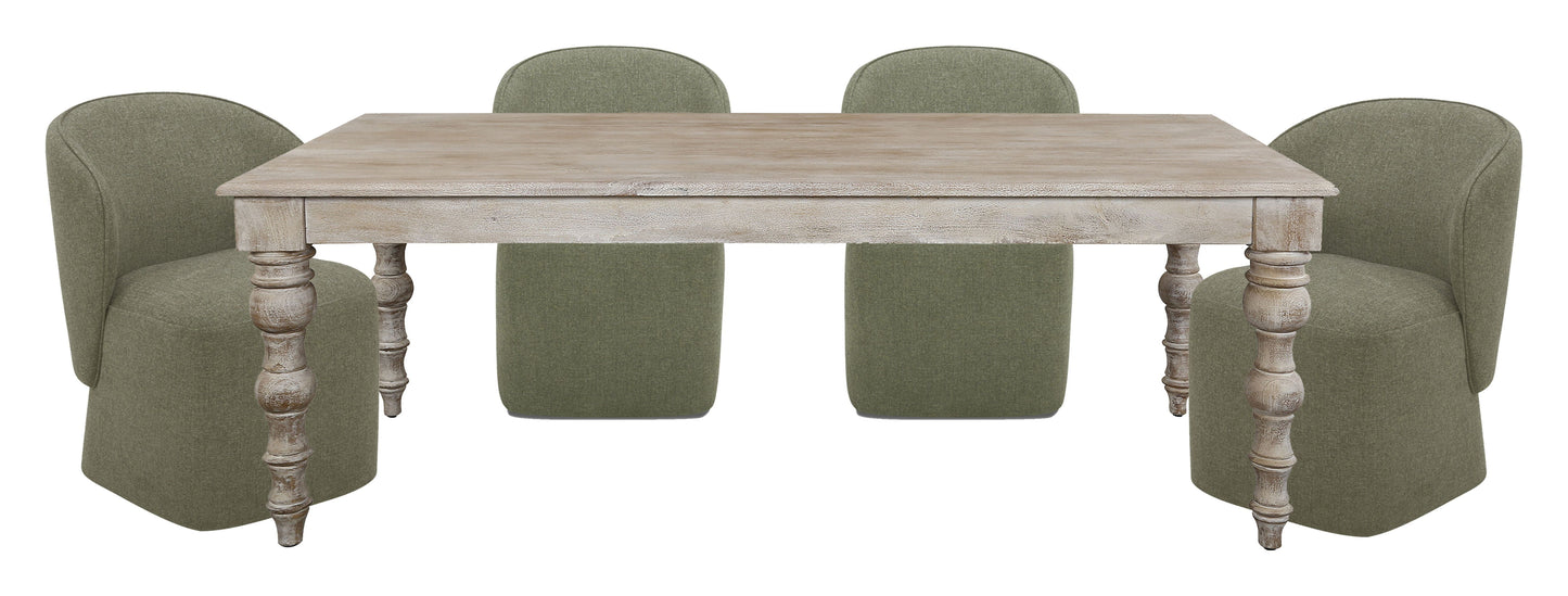Crossings - Rectangular Dining Table With 4 Upholstered Chairs - Whitewash & Green
