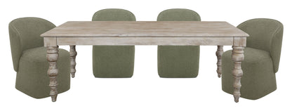 Crossings - Rectangular Dining Table With 4 Upholstered Chairs - Whitewash & Green