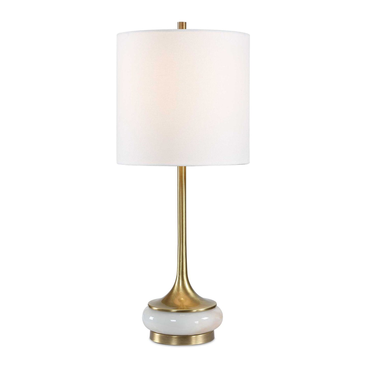 Molena - Brass & Pearly Stone Table Lamp - Brass,Gold,White