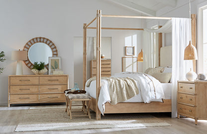 Retreat - Pole Rattan Upholstered Poster Bed With Canopy