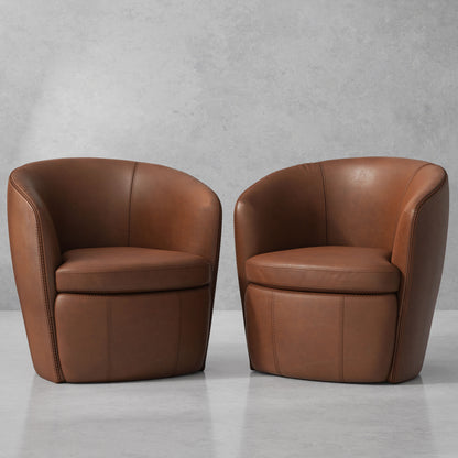 Barolo - 100% Italian Leather Swivel Club Chair (Set of 2)