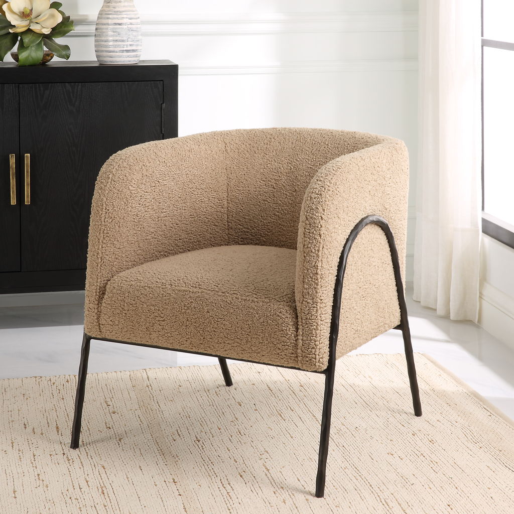 Jacobsen - Tan Shearling Barrel Chair